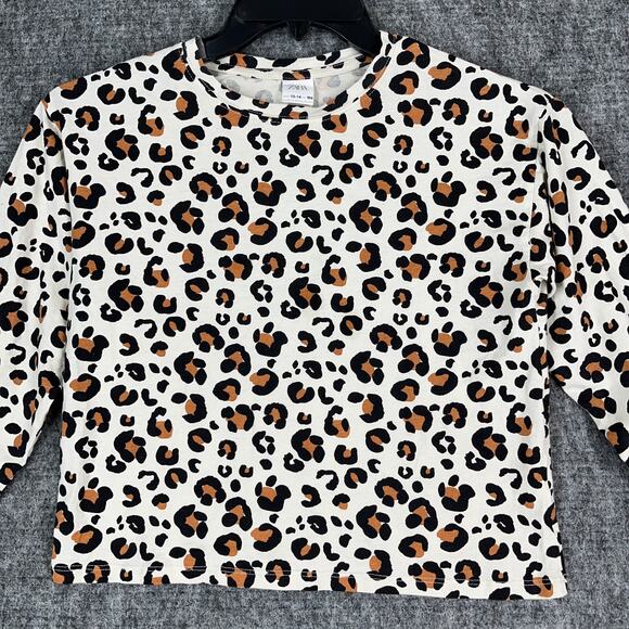Zara Shirt Girls 13-14 Cheetah Print Basic Long-Sleeve Casual Cotton‎ - Picture 3 of 10